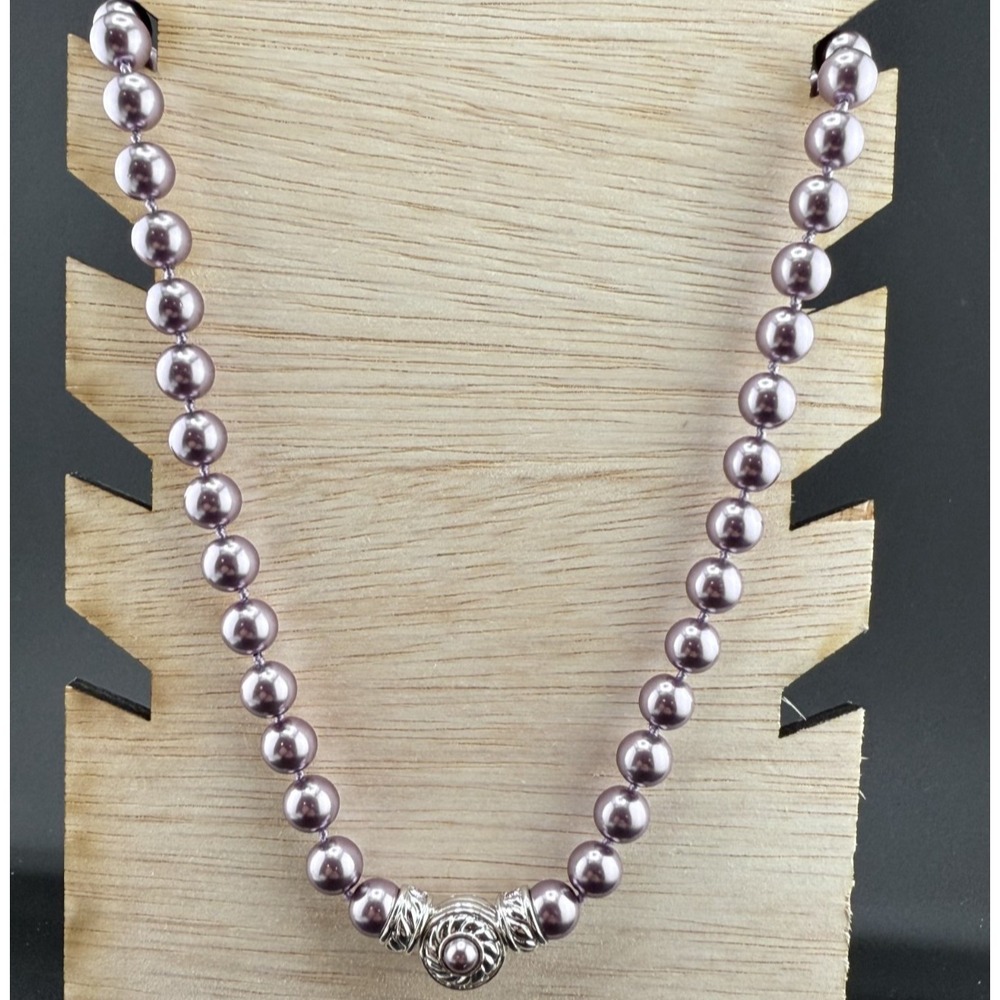 Vintage Nolan Miller Purple Beaded Necklace Silver‎ Tone Signed 18"